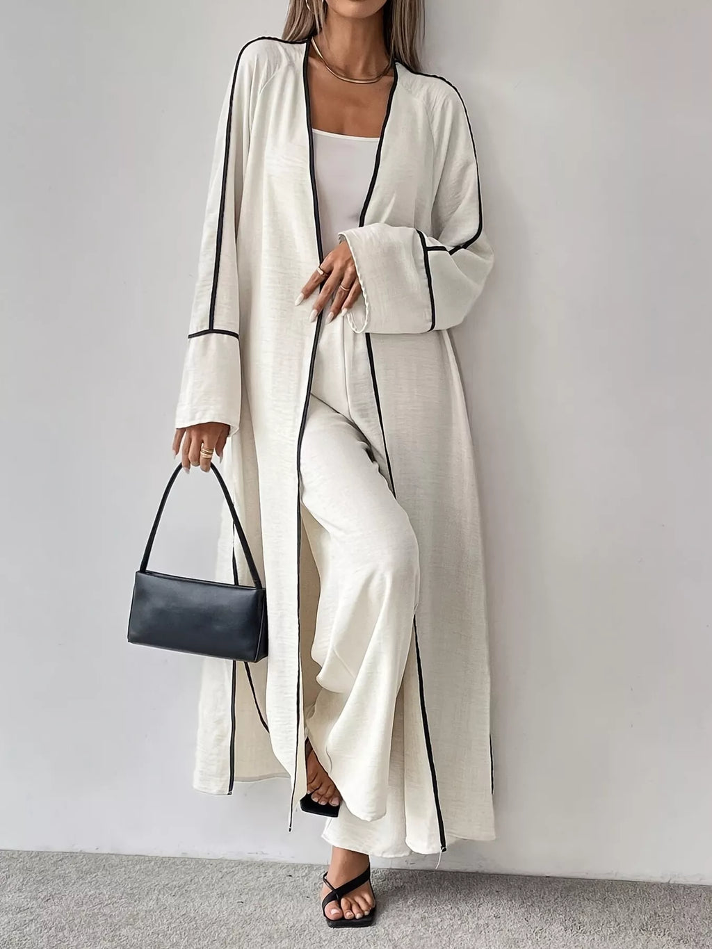 Contrast Trim Cardigan and Pants Set