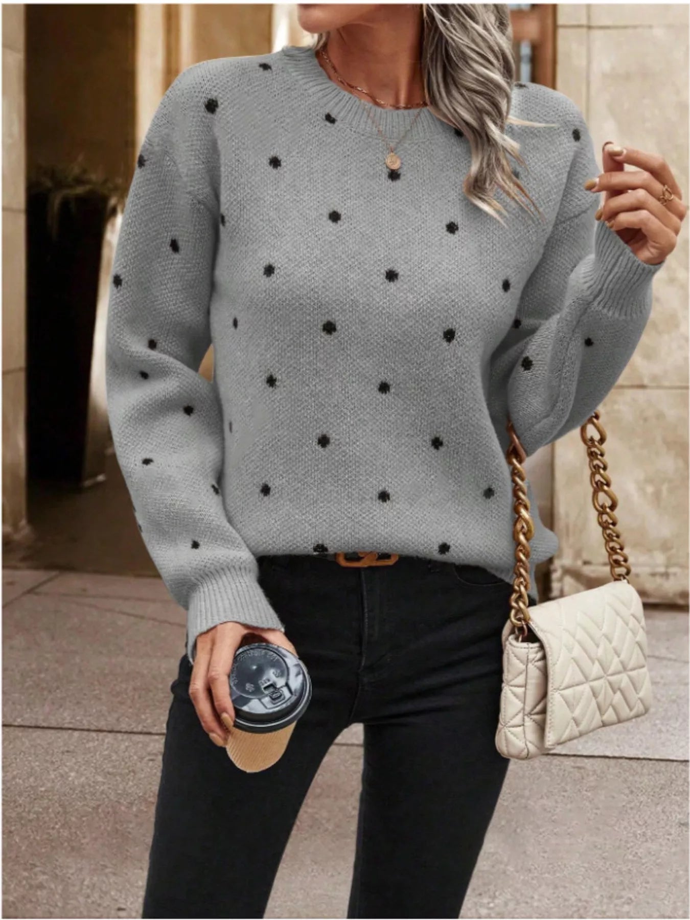 Polka Dot Long Sleeve Sweater