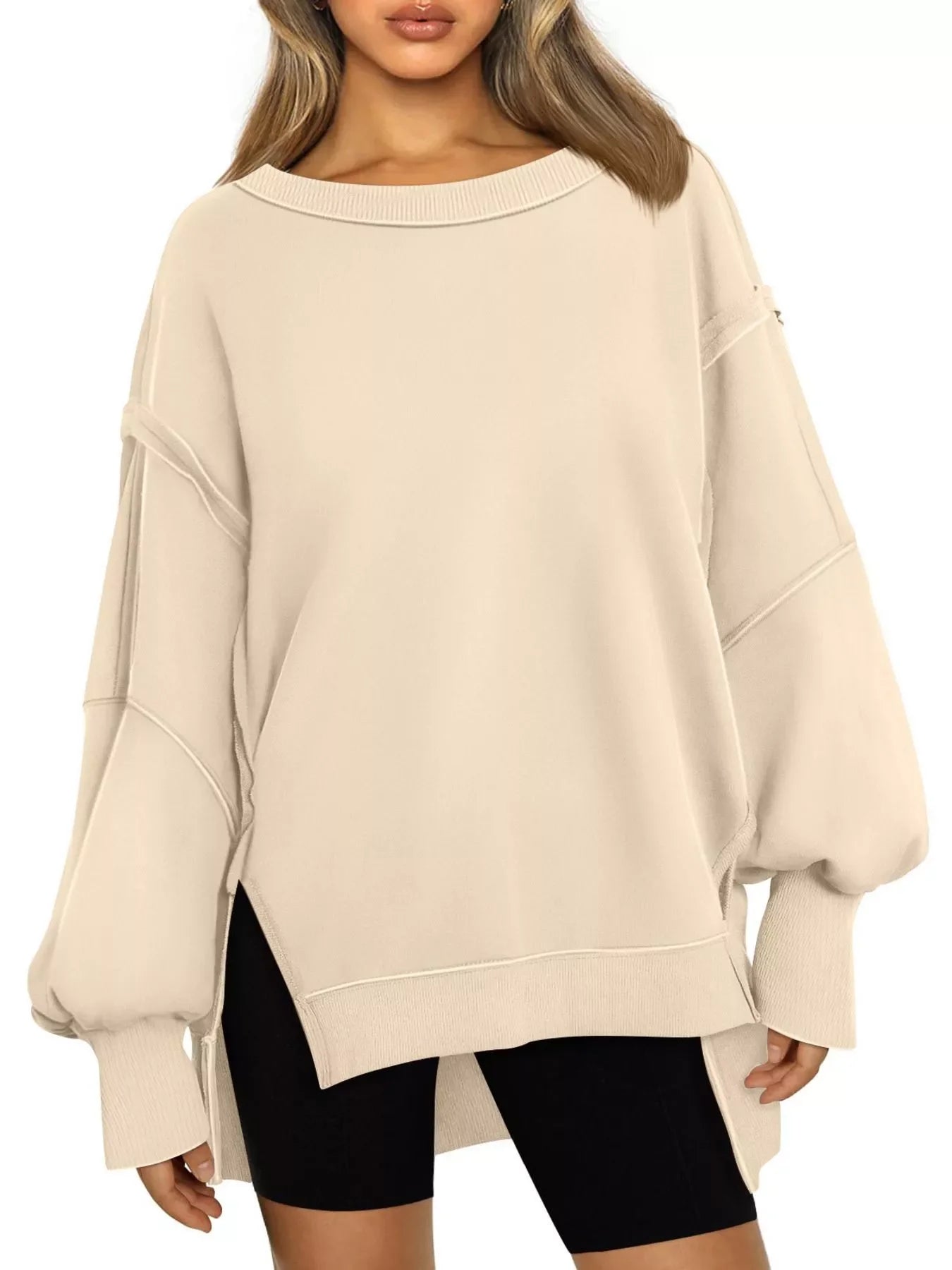 Side Slit Long Sleeve Oversized Sweatshirt