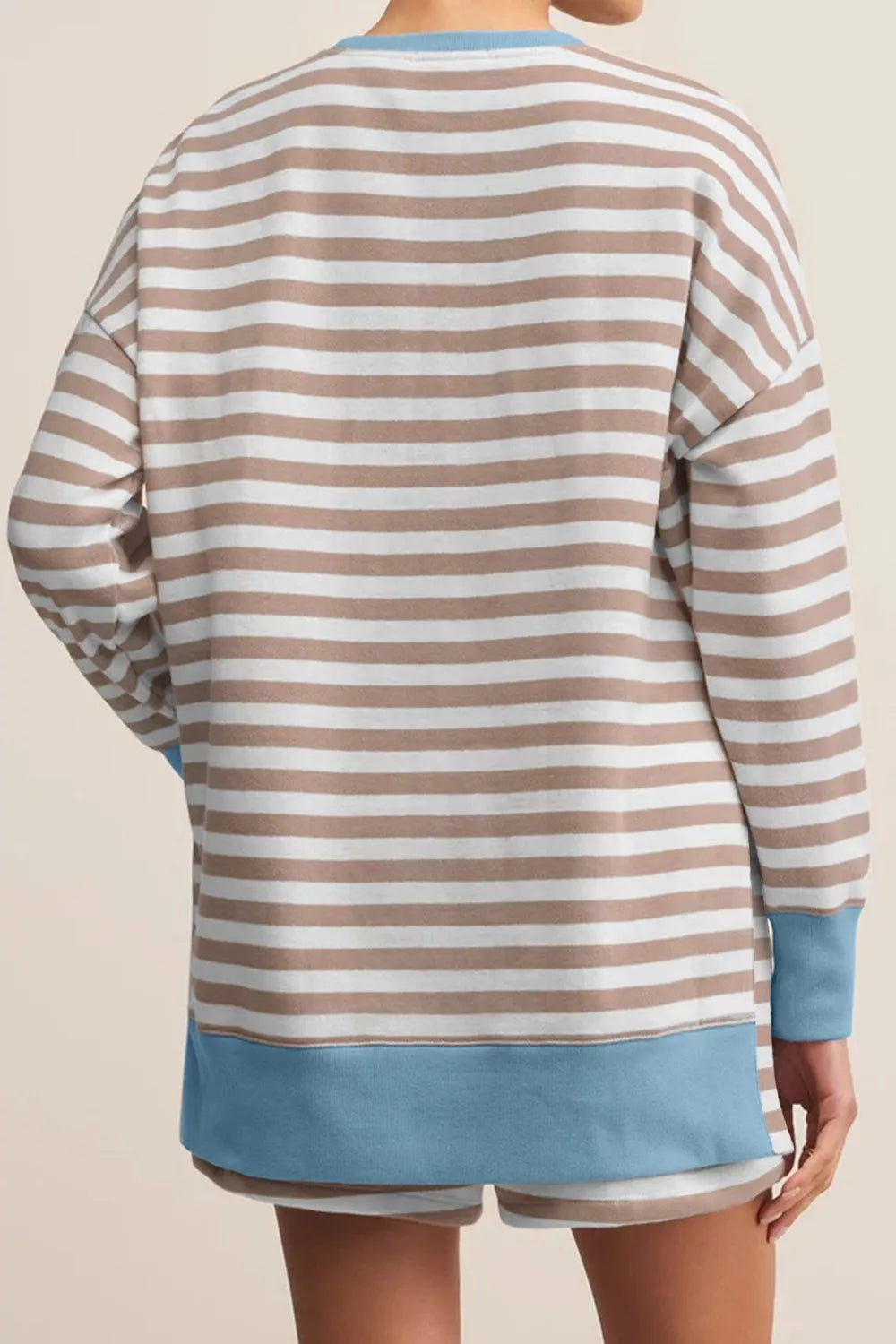 Stripe Color Block Patchwork Oversized Top and Shorts 2pcs Set