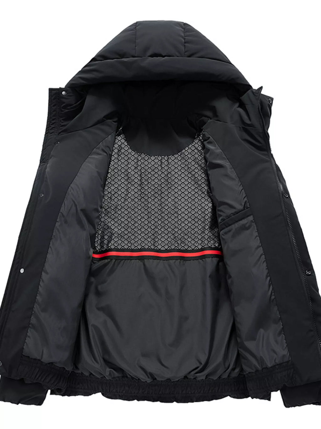 Men's Full Size Snap Down Hooded Padded Winter Jacket Plus Size