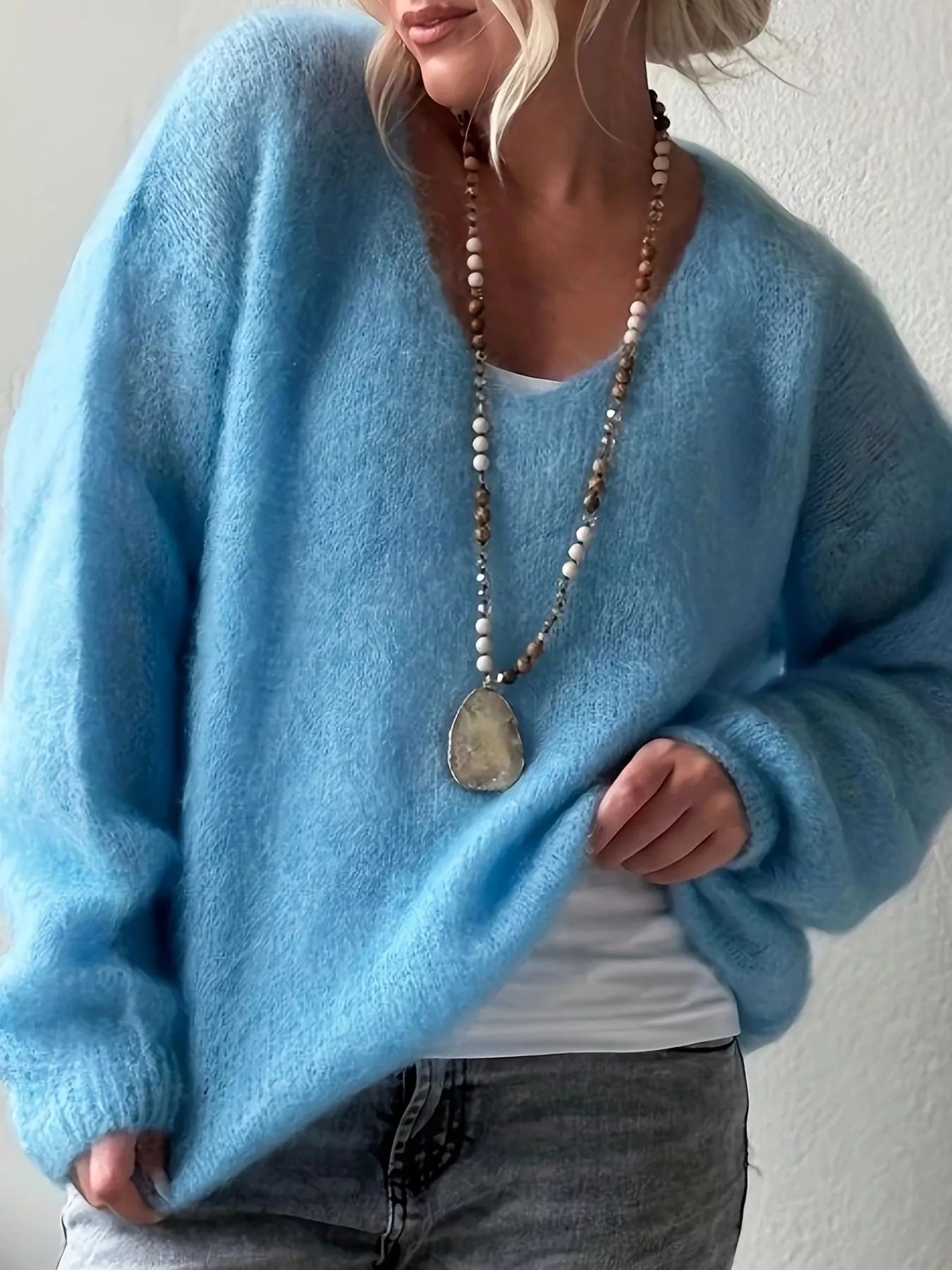 V-Neck Dropped Shoulder Sweater