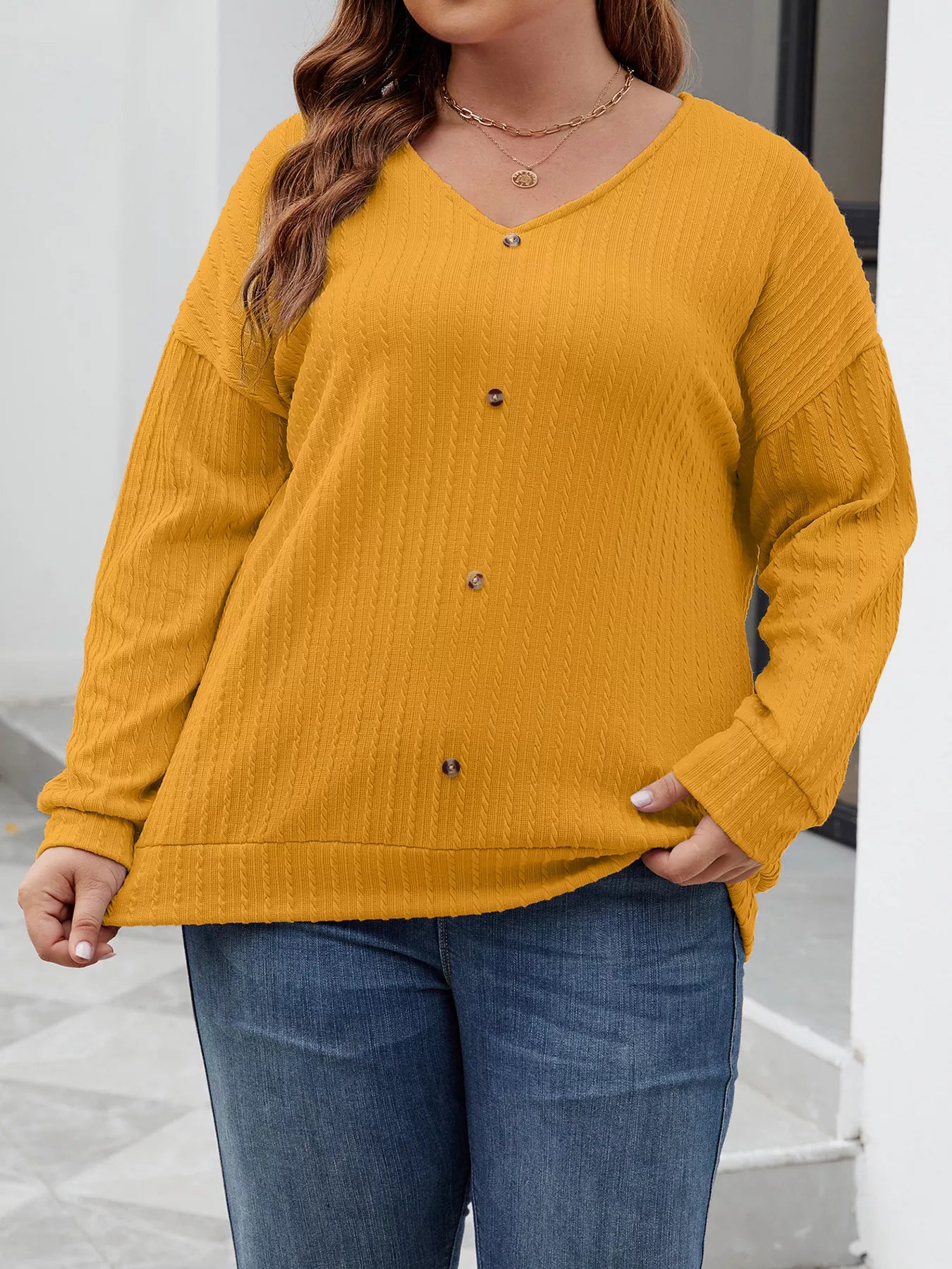 Plus Size V-Neck Dropped Shoulder Blouse