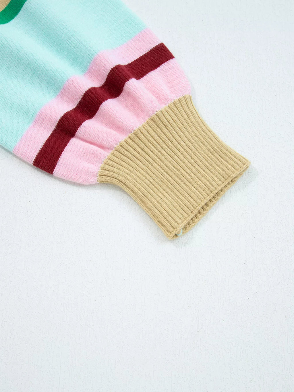 Multicolour Striped Knit Ribbed Trim Boxy Fit Cropped Sweater