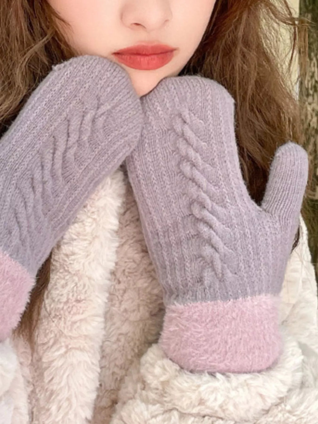 Cozy Knit Mittens with Fur Cuff