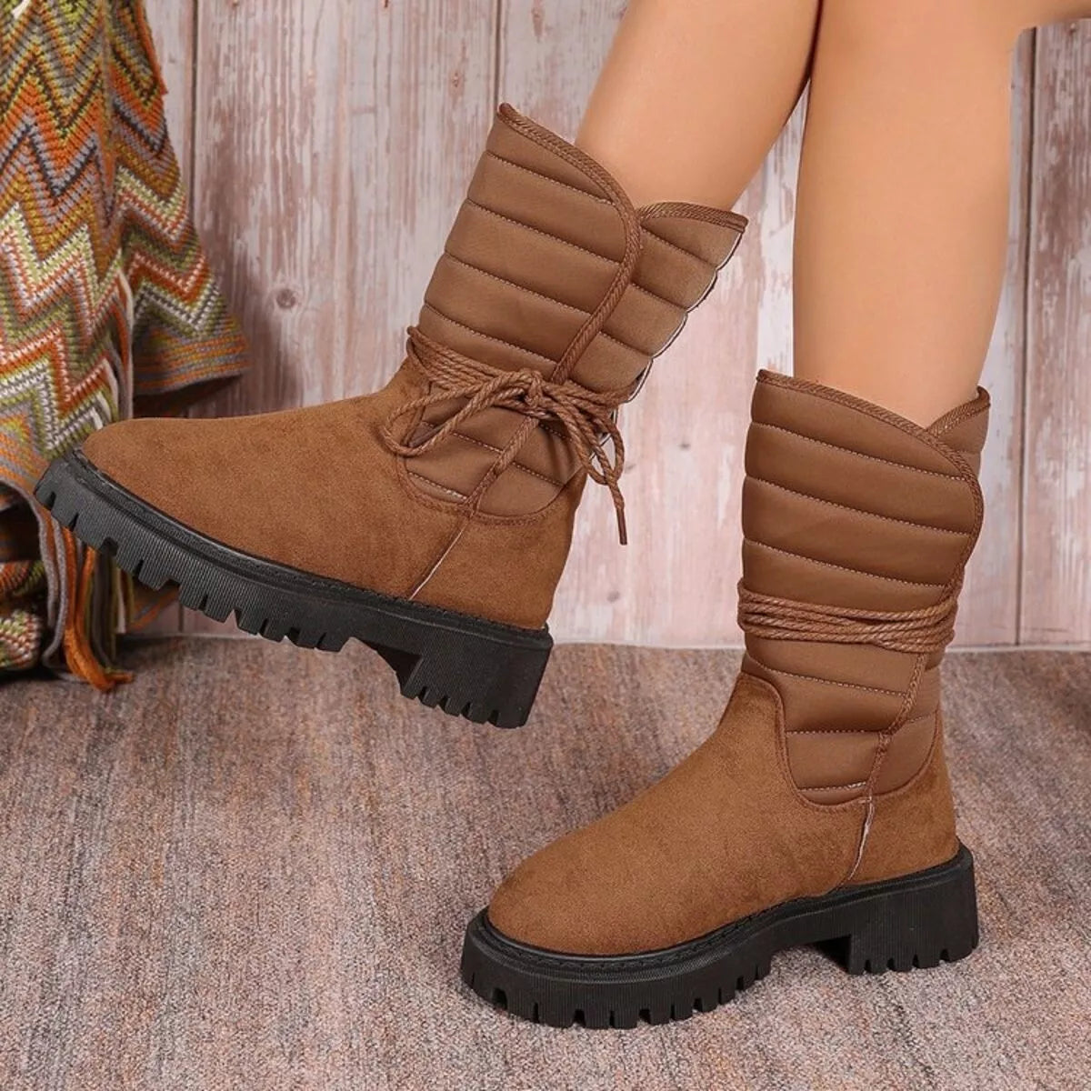 Quilted Lace-Up Mid-Calf Boots