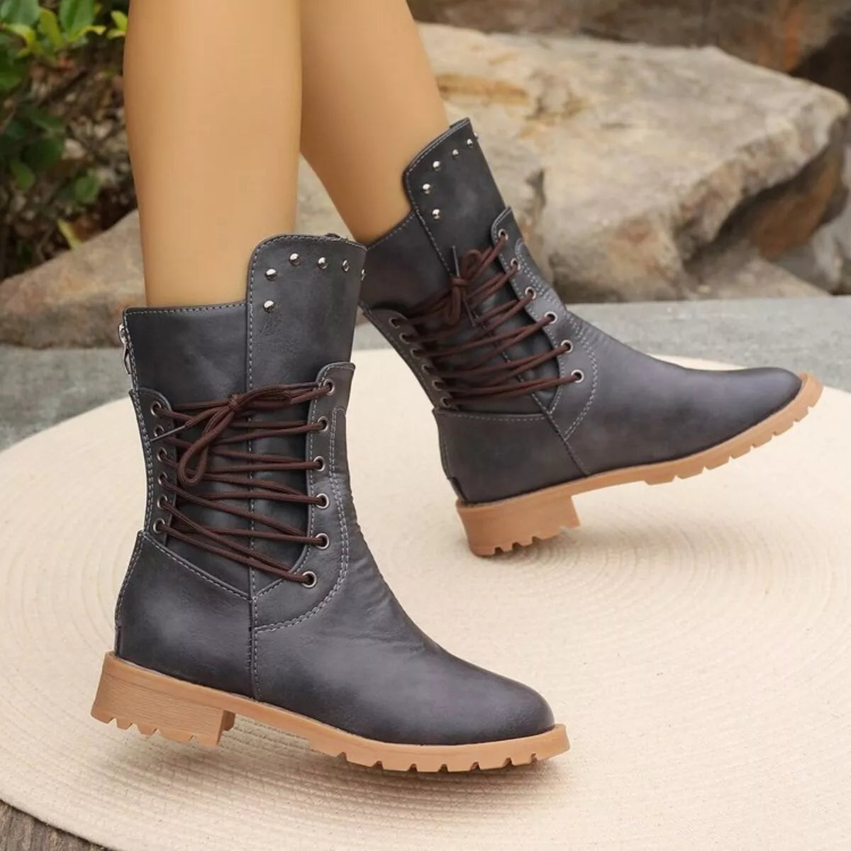 Studded Lace-Up Boots
