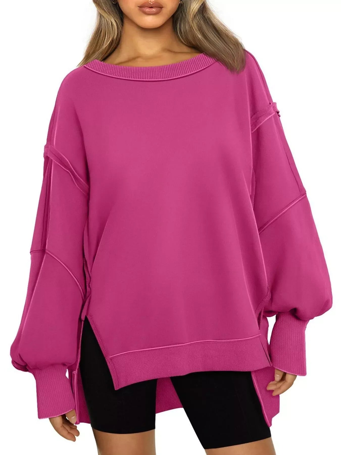 Side Slit Long Sleeve Oversized Sweatshirt