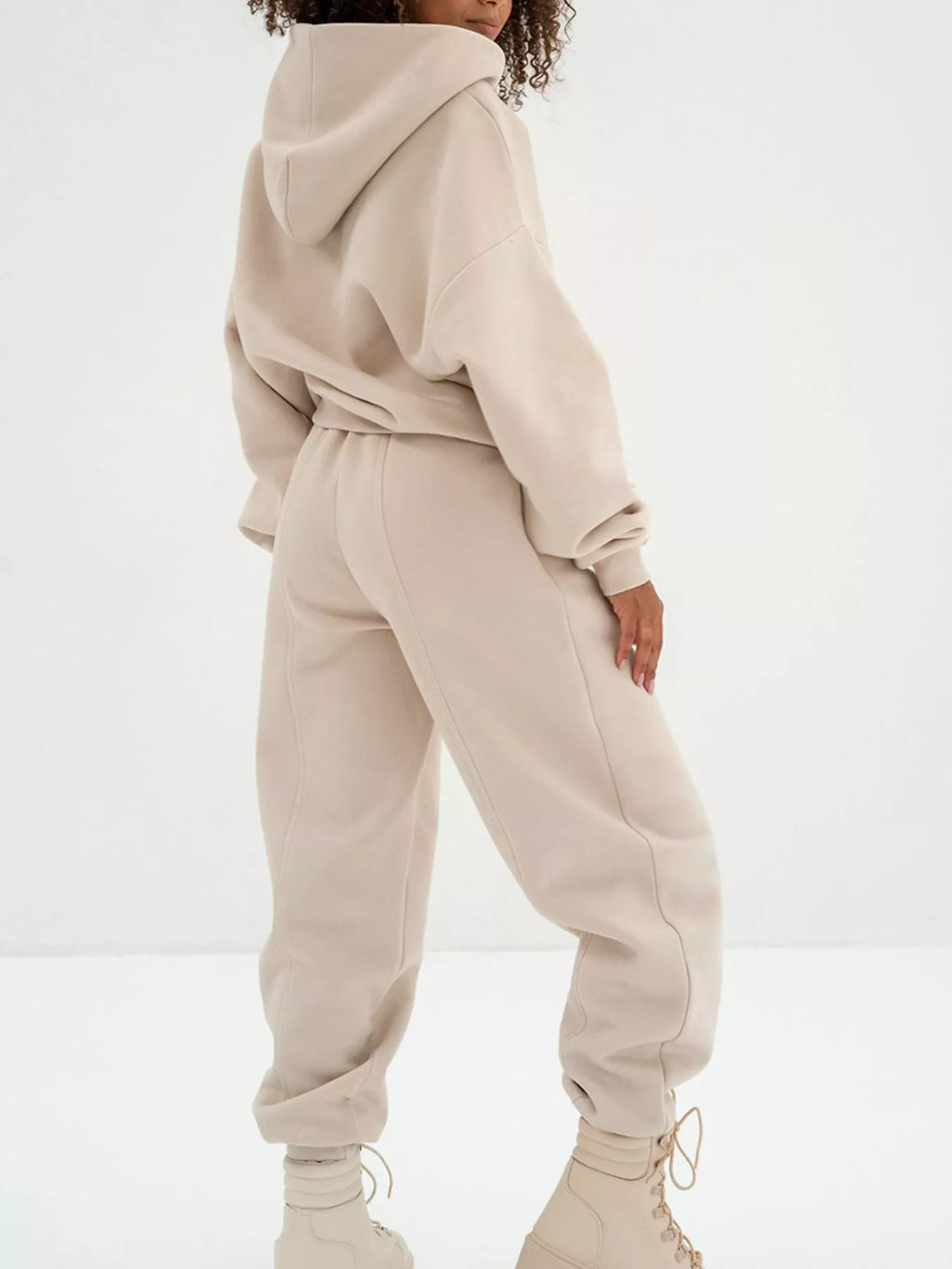 Solid Exposed Seams Hoodie and Joggers Activewear Set