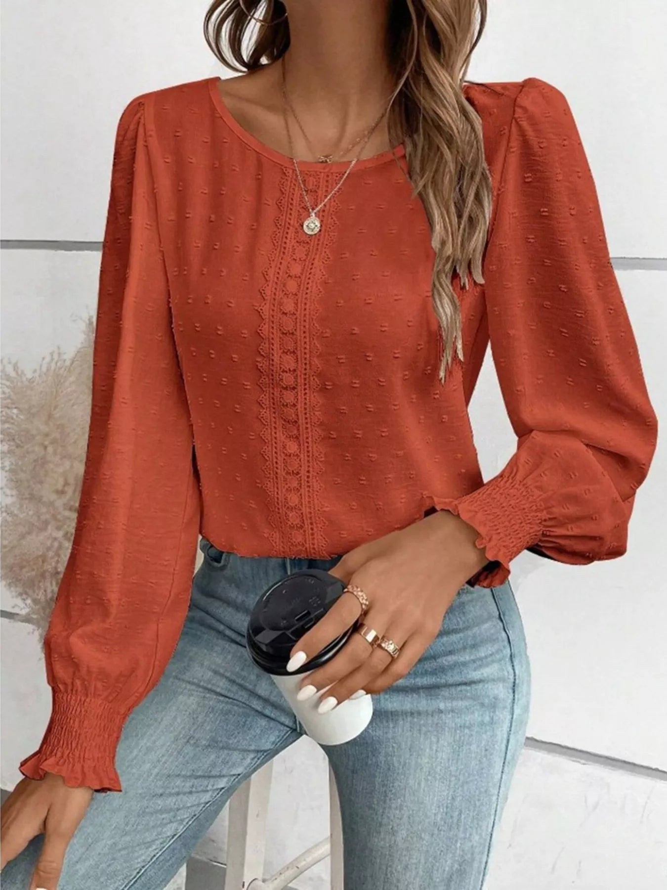 Swiss Dot Long Sleeve Blouse