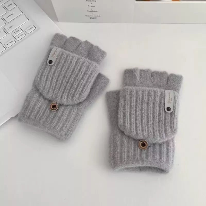 Convertible Knit Fingerless Gloves with Mitten Cover