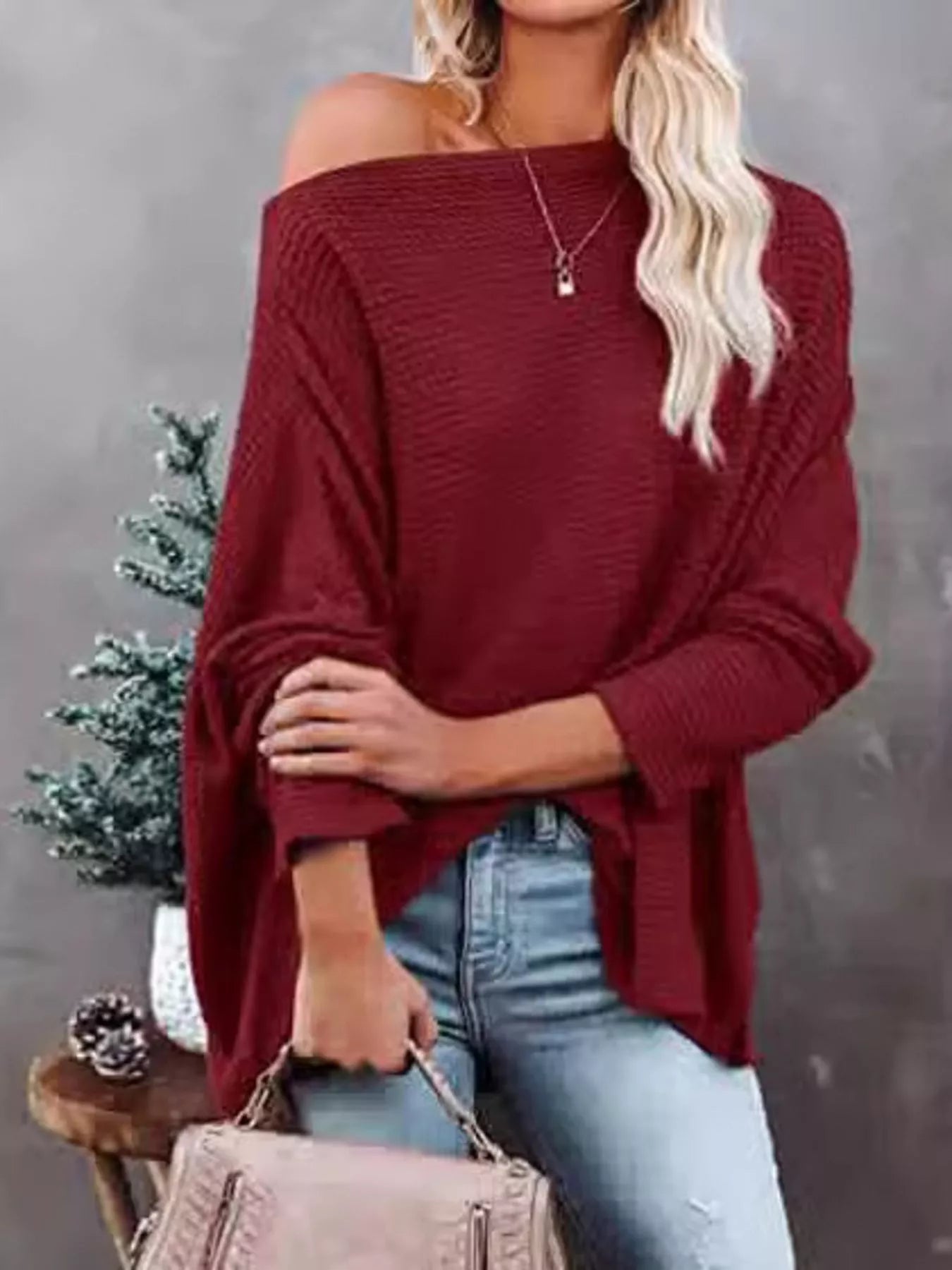 Waffle Knit Boat Neck T-Shirt