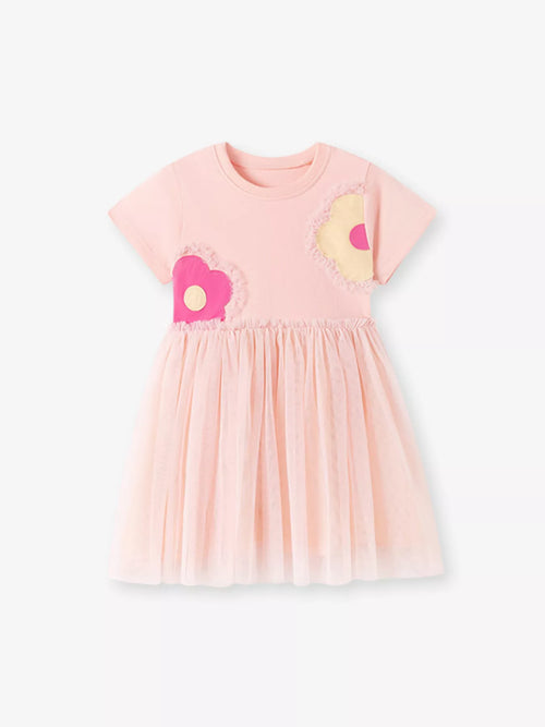 Children's Flower Round Neck Tulle Dress