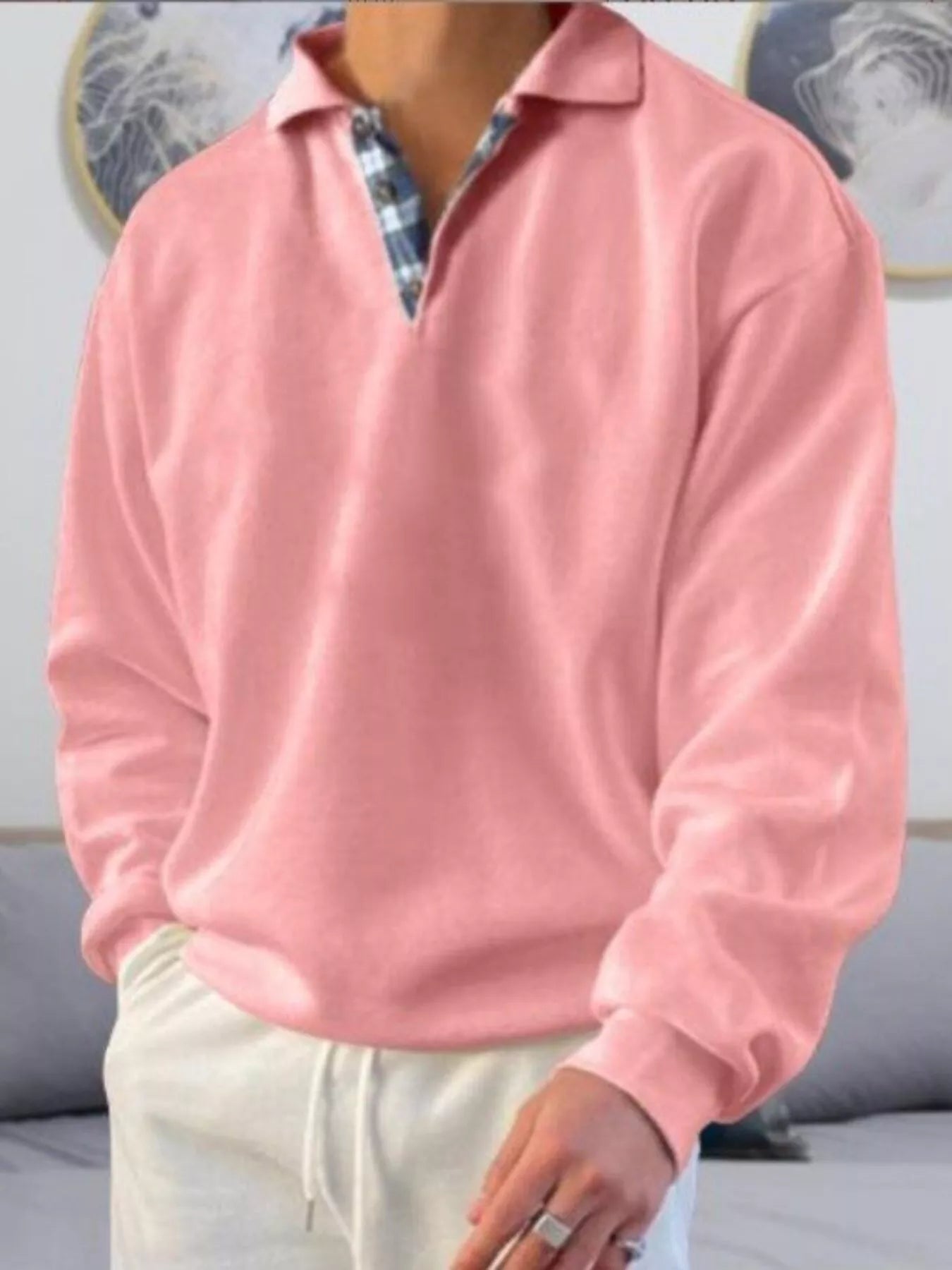 Men's Plus Size Casual Polo Collar Long Sleeve Top