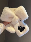 Cat Embroidered Plush Scarf