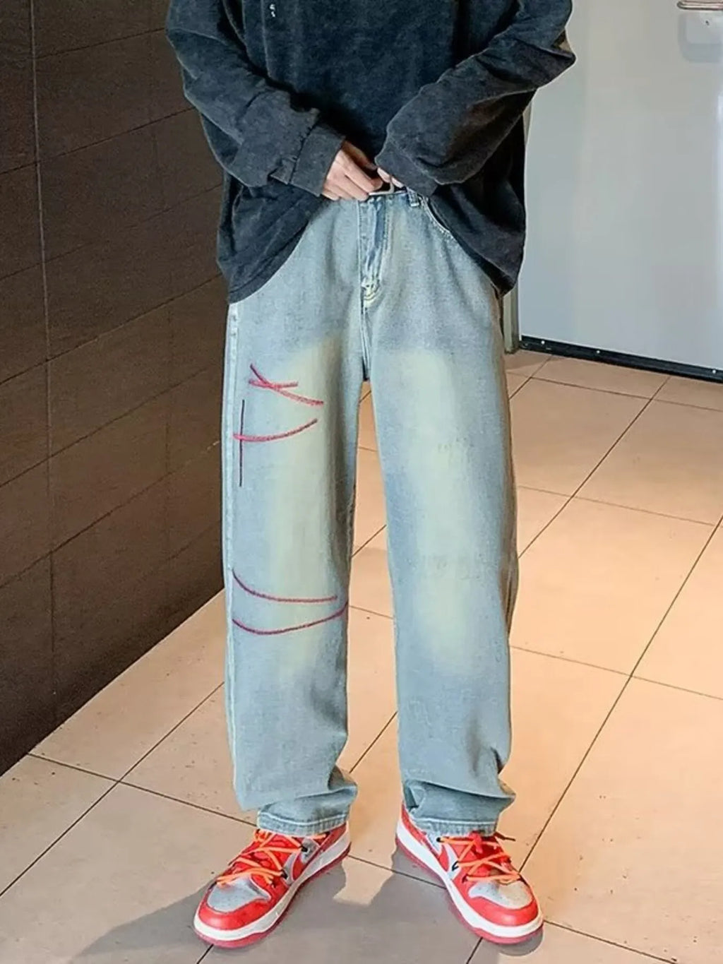 Men's Full Size Washed Wide Leg Jeans Plus Size