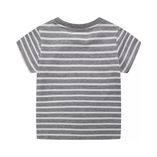 Children's Excavator Striped Round Neck T-Shirt