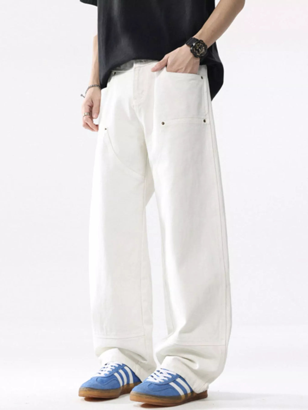 Men's Full Size Distressed Wide Leg Jeans Plus Size