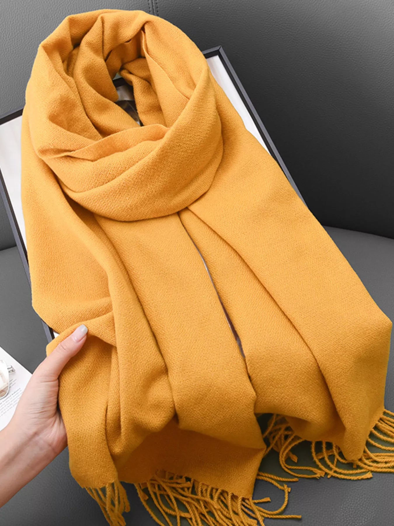 Solid Color Fringe Scarf