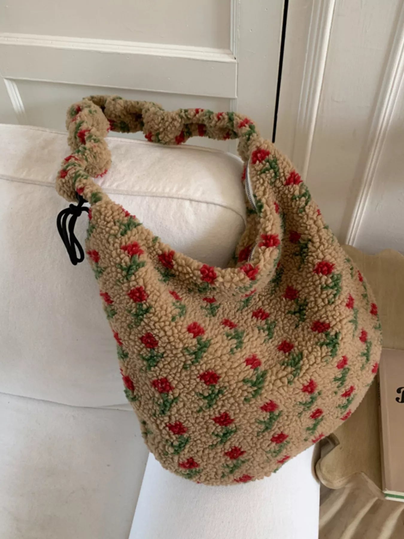 Sherpa Ruched Strap Handbag