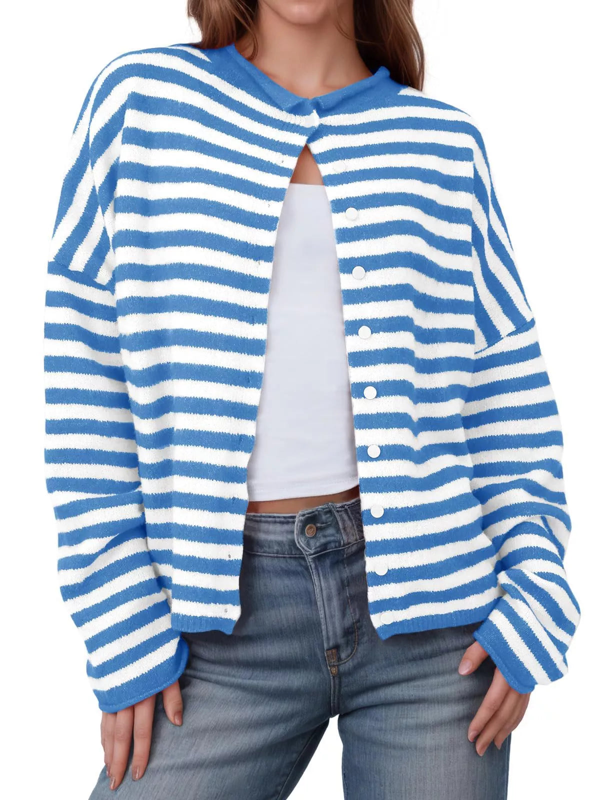 Striped Button-Down Knit Cardigan