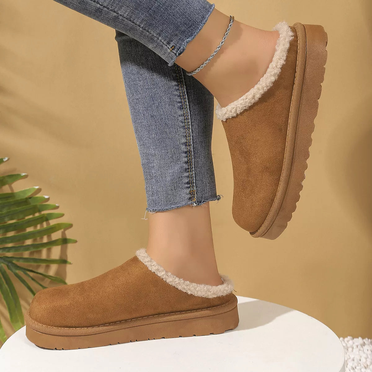 Plush Lined Round Toe Slippers