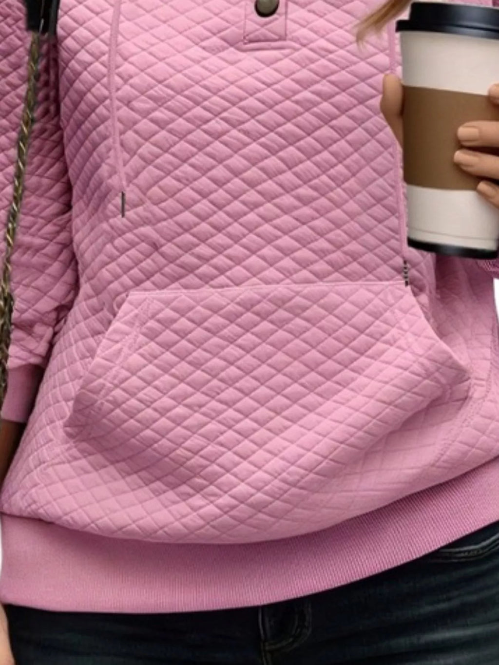 Drawstring Textured Dropped Shoulder Hoodie