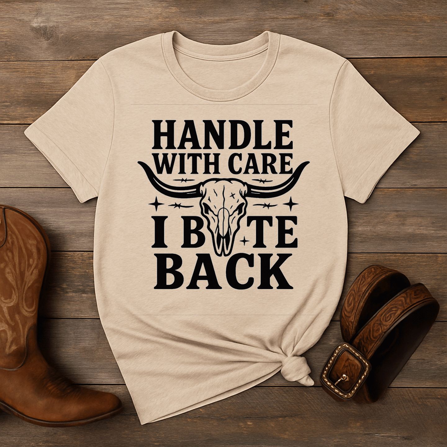 Western Graphic Tee – Handle With Care Shirt for Rodeo & Western Style | Rowdy Rowels