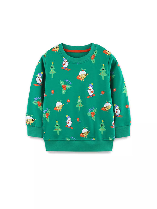Children's Christmas Print Round Neck Sweatshirt