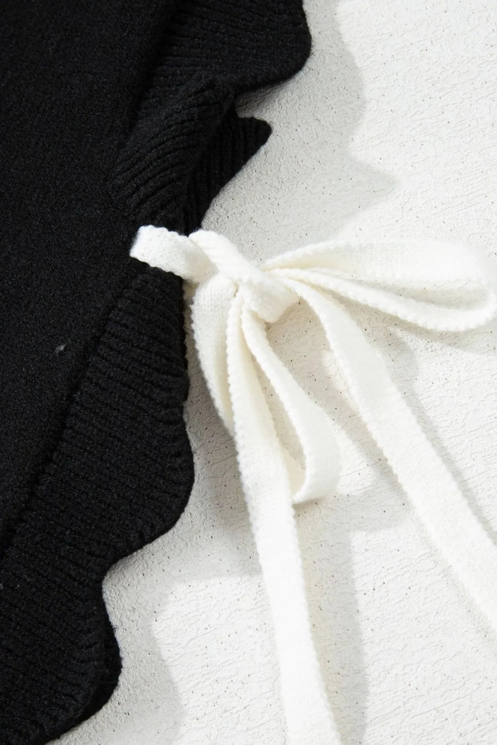 Bow Side Ties Scalloped Hem Cap Sleeve Sweater
