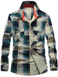 Men's Full Size Casual Plaid Long Sleeve Shirt Plus Size