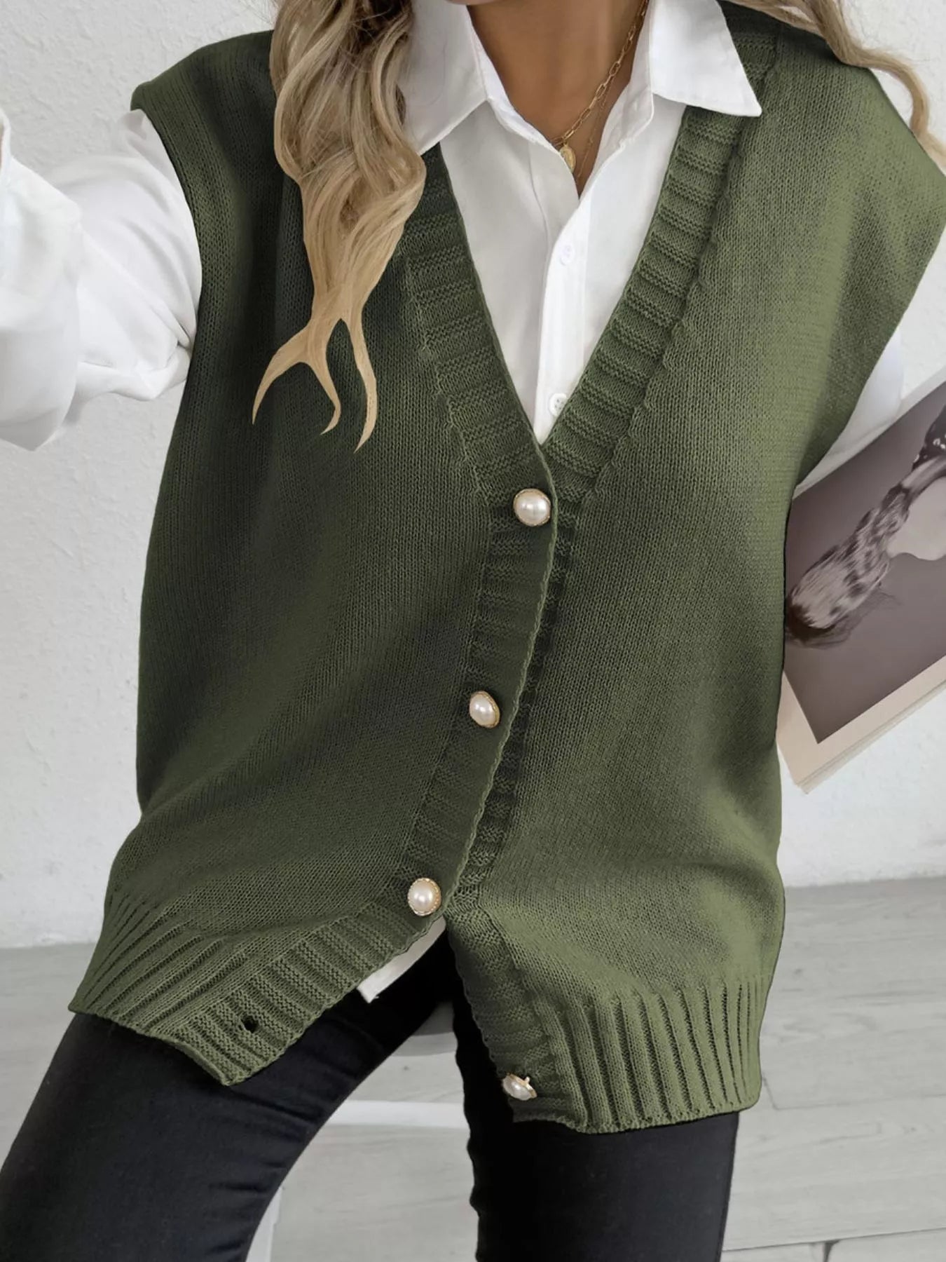 Button-Down Button Up Sweater Vest