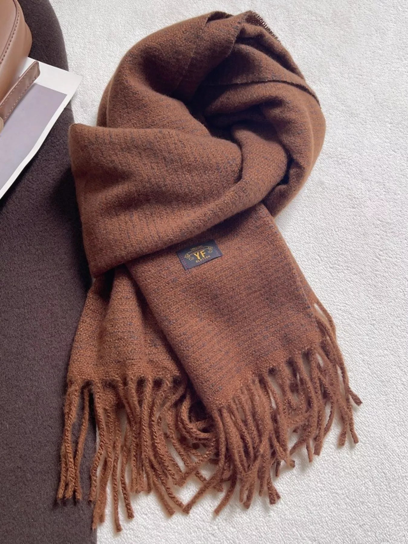 Warm Striped Tassel Scarf