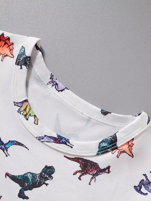 Children's Dinosaur Print Round Neck Top and Shorts Set