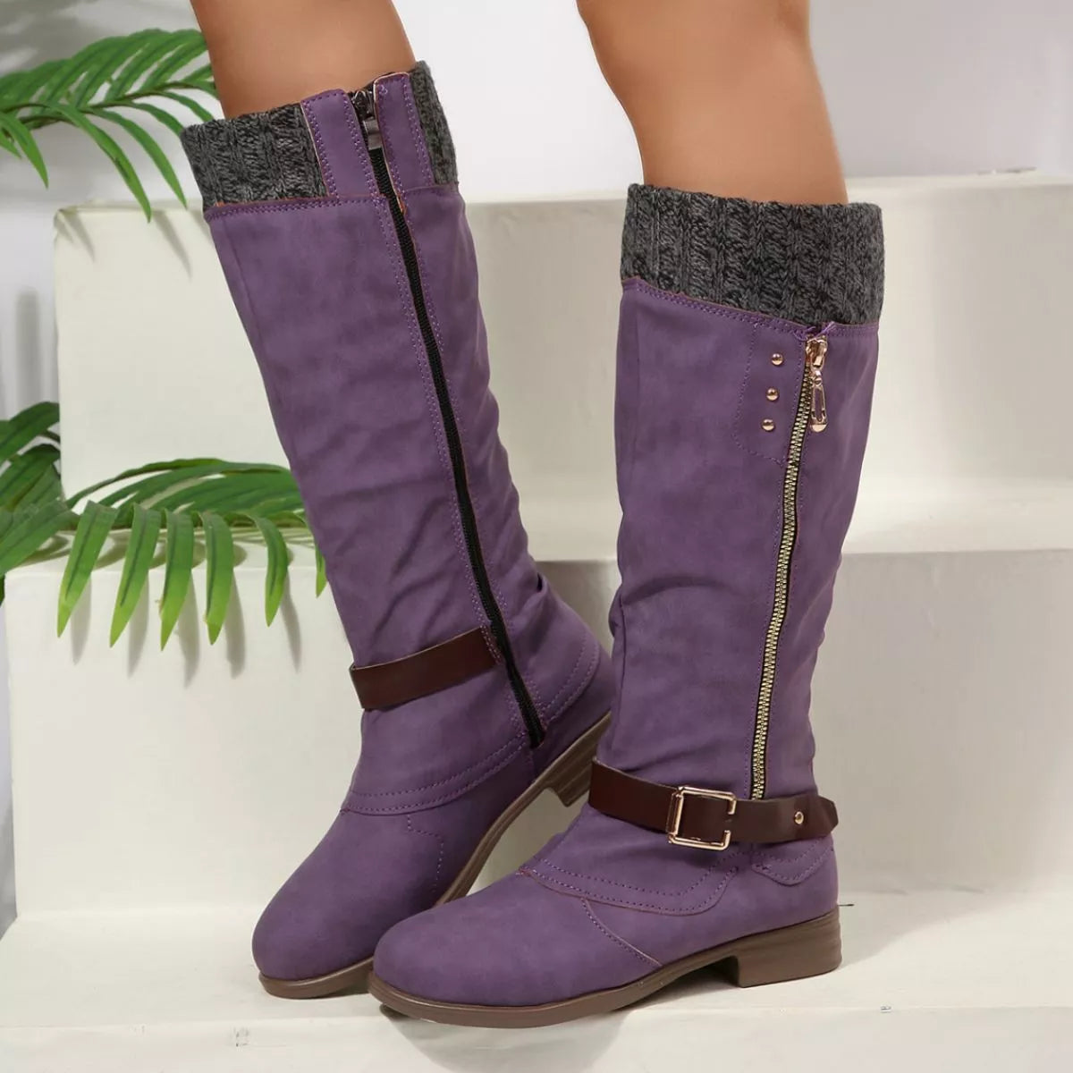 Round Toe Block Heels Boots