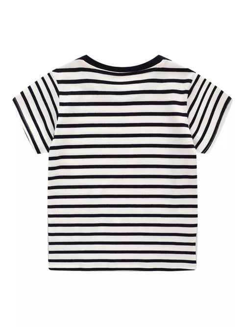 Children's Embroidered Striped Round Neck T-Shirt