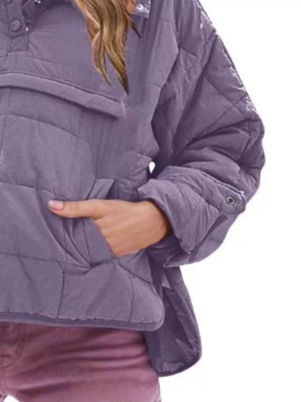 Full Size Quarter Snap Hooded Puffer Top Plus Size