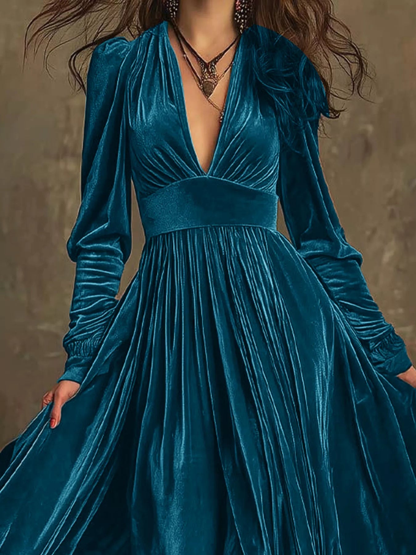 Velvet Deep V-Neck Maxi Dress