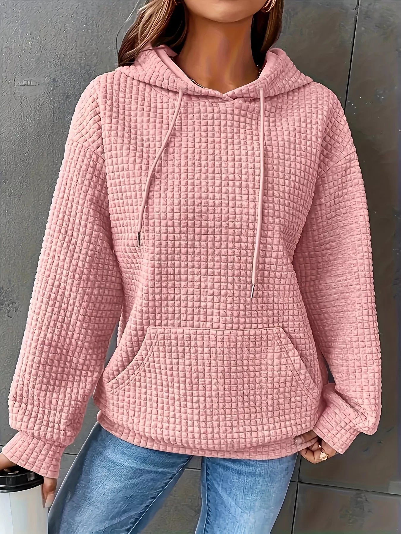 Textured Knit Drawstring Hoodie