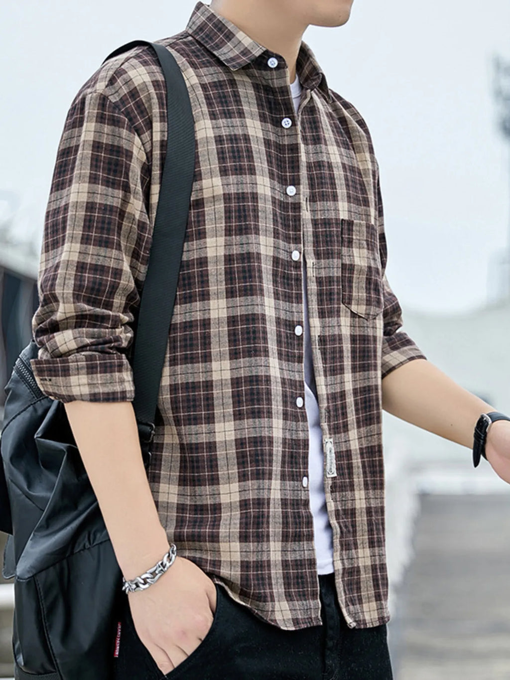 Men's Plus Size Casual Plaid Long Sleeve Shirt