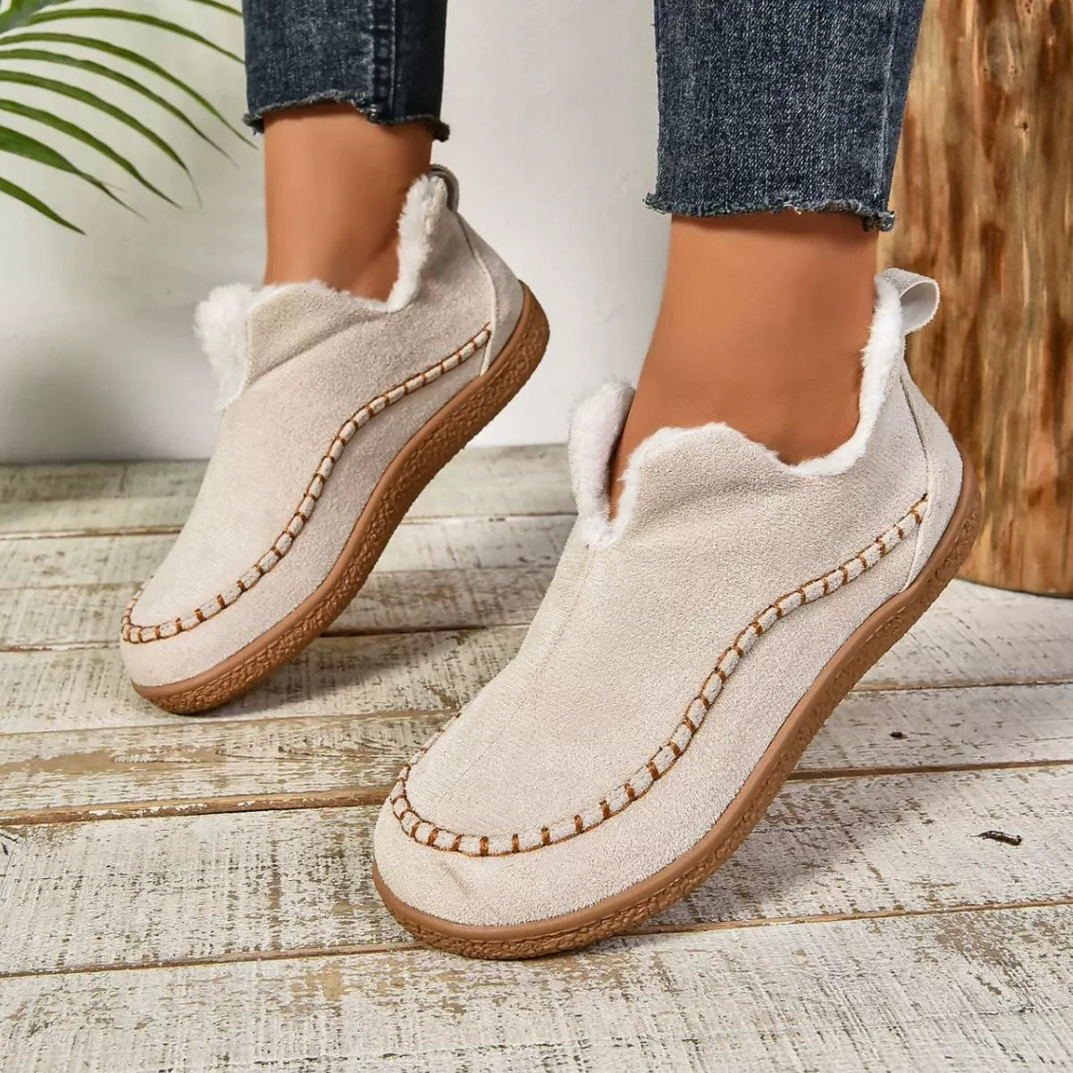 Round Toe Sherpa-Lined Slip-Ons