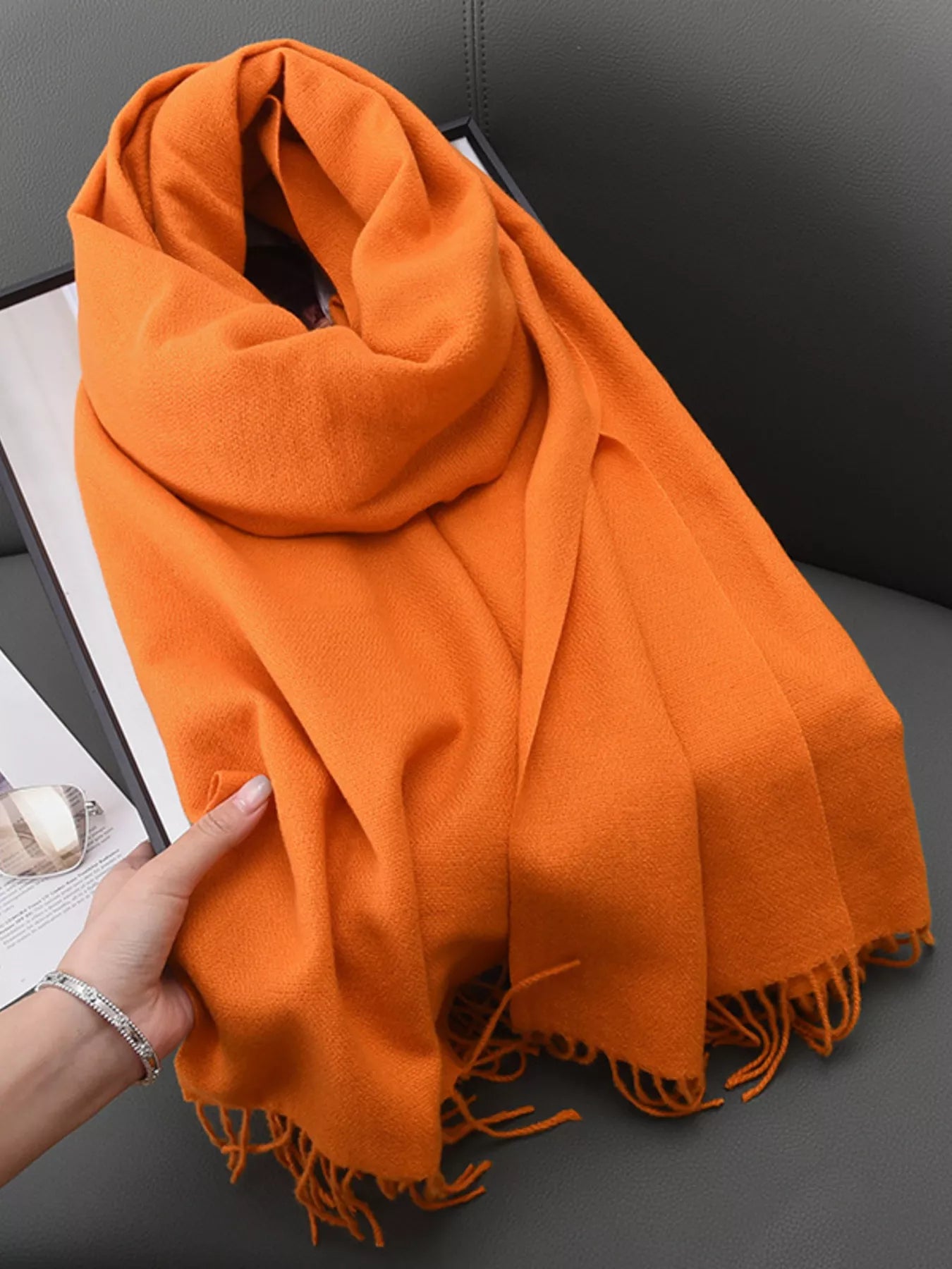 Solid Color Fringe Scarf
