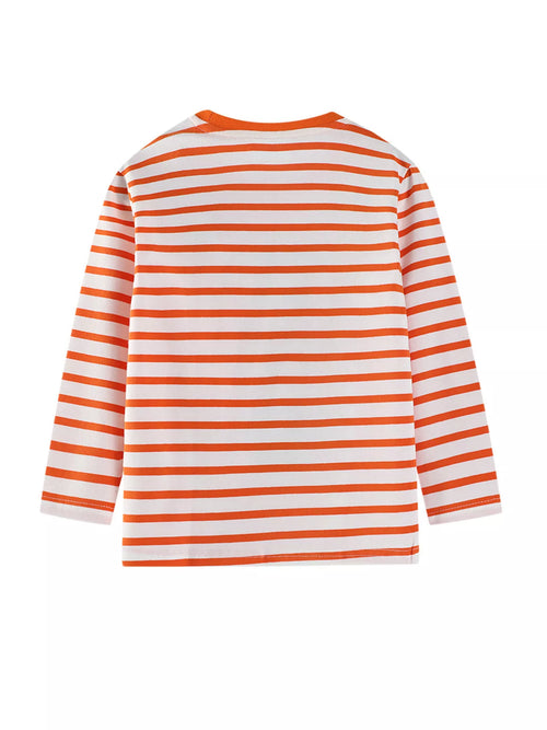 Children's Dinosaur Applique Striped Long Sleeve T-Shirt