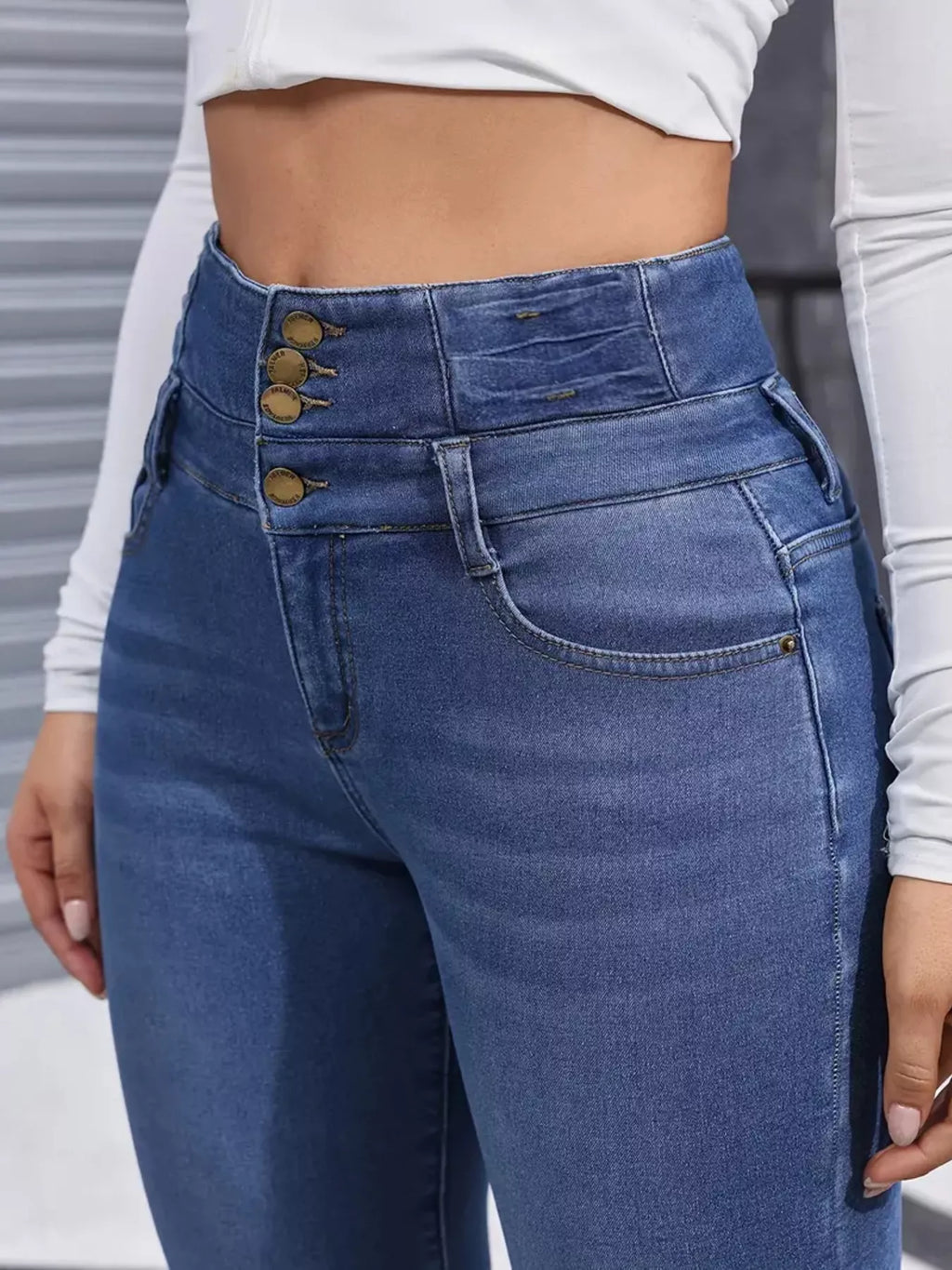 High Waist Button Fly Skinny Jeans
