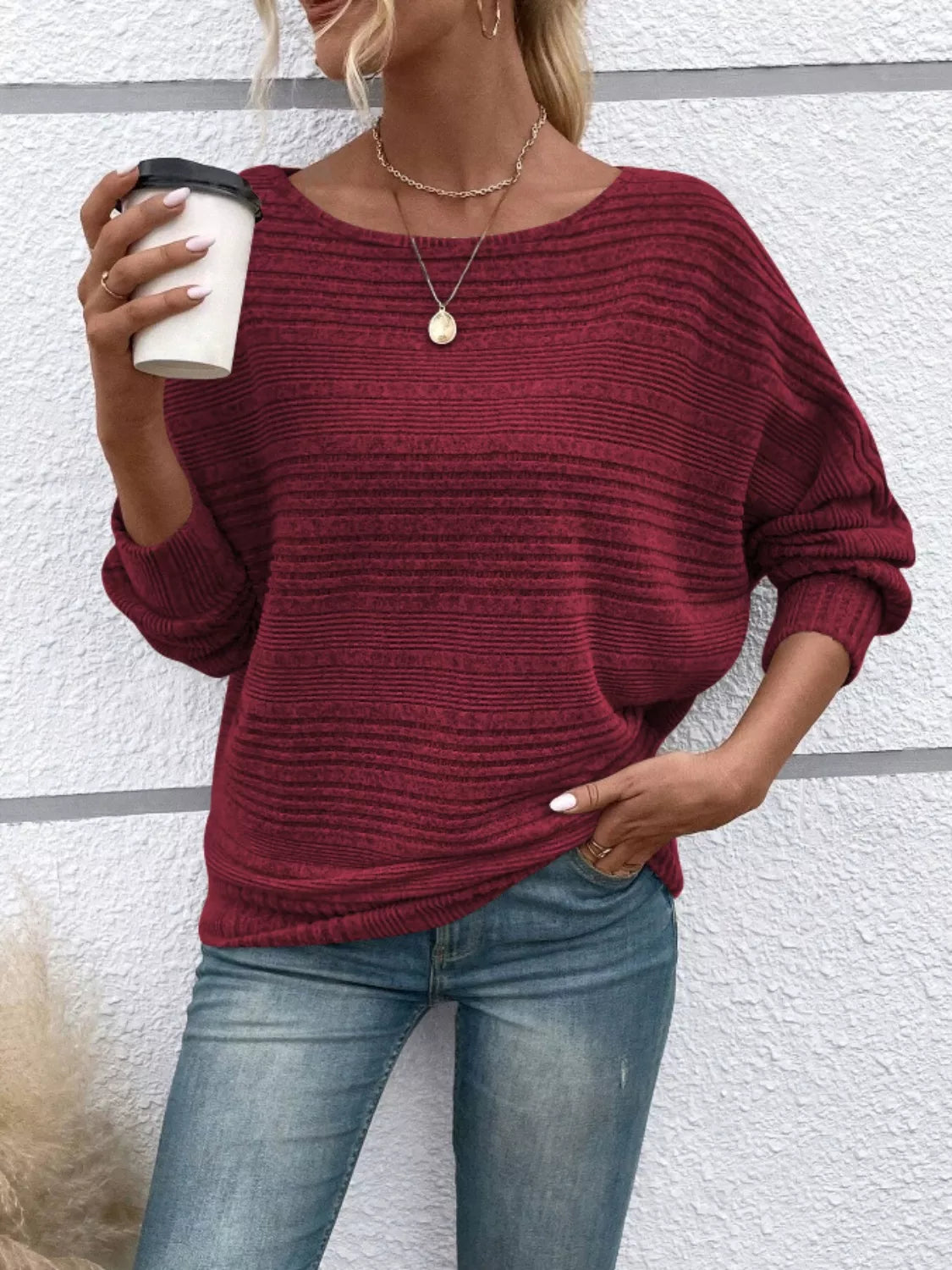 Relaxed Fit Ribbed Knit T-Shirt