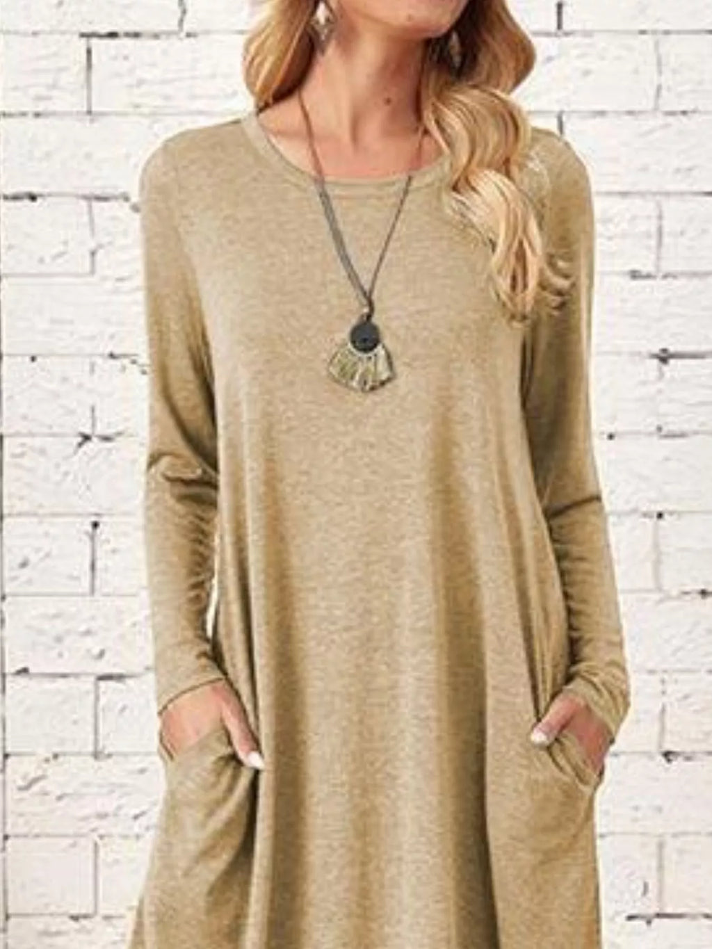 Casual Long Sleeve Pocket Midi Dress