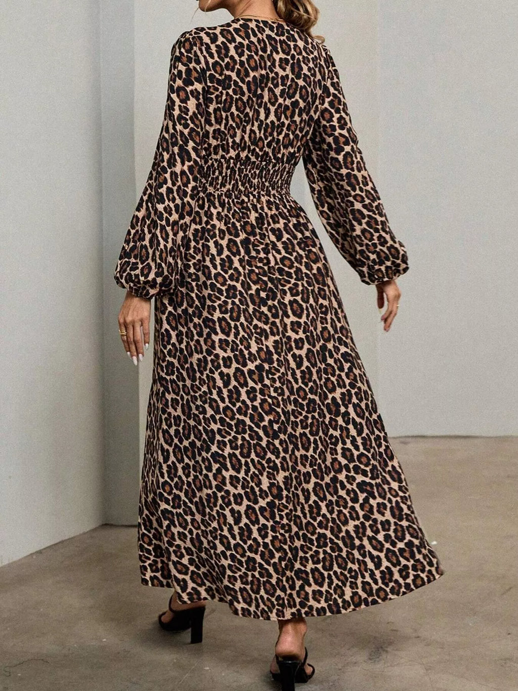 Slit Balloon Sleeve Midi Dress