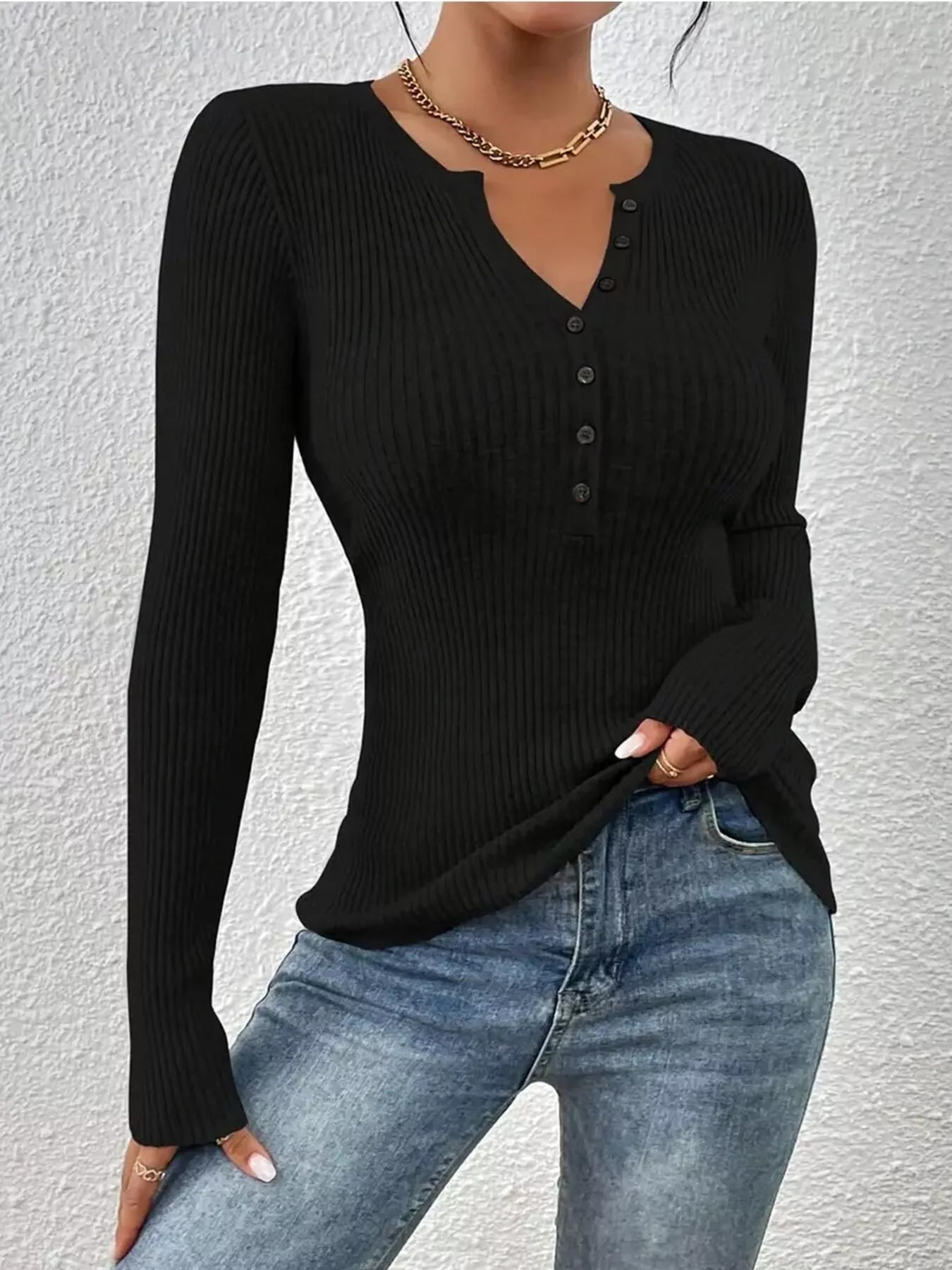 Ribbed Knit Button Front Knit Top