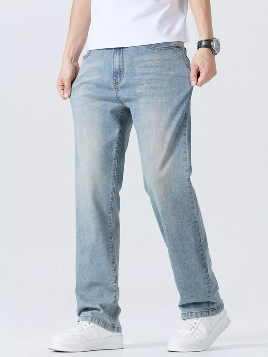Men's Casual Straight-Leg Wash Jeans