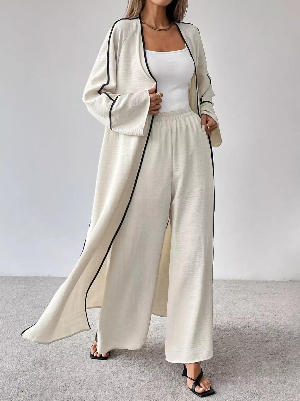 Contrast Trim Cardigan and Pants Set